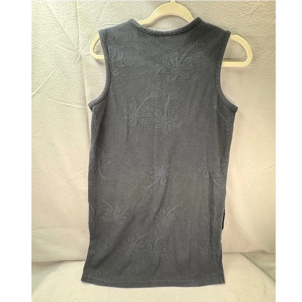 Whimsy Beach Vintage Coastal Knit Zip Up Tunic Women M Black Palm Tree‎ Jacquard